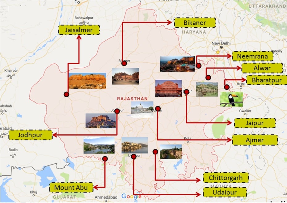 map of udaipur tourist places